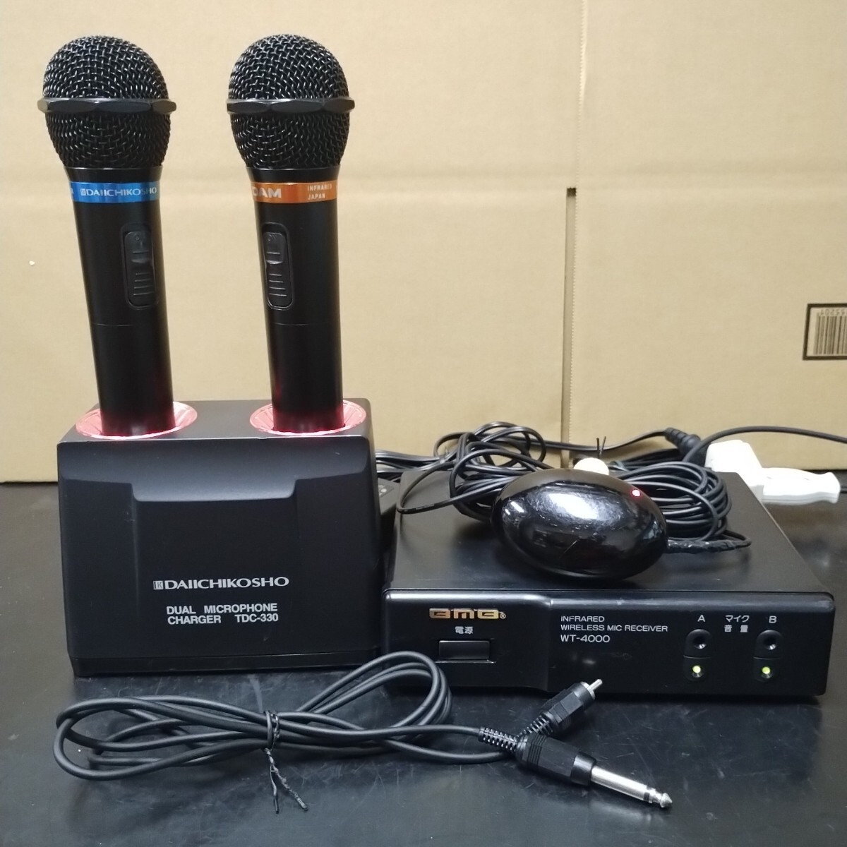 SFZ34 BMB エクシング 第一興商 2MHz帯 赤外線ワイヤレスマイクセット WT-4000 TDM-700A/B TDC-330 WS-N10 接続コード 中古 点検動作品