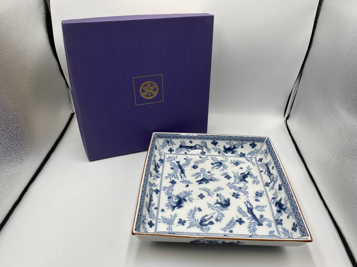 たち吉 橘吉 角盛鉢 角皿 大皿 陶磁器 レトロ レア 遊漁柄 海老柄 縁起物 和食 A1991