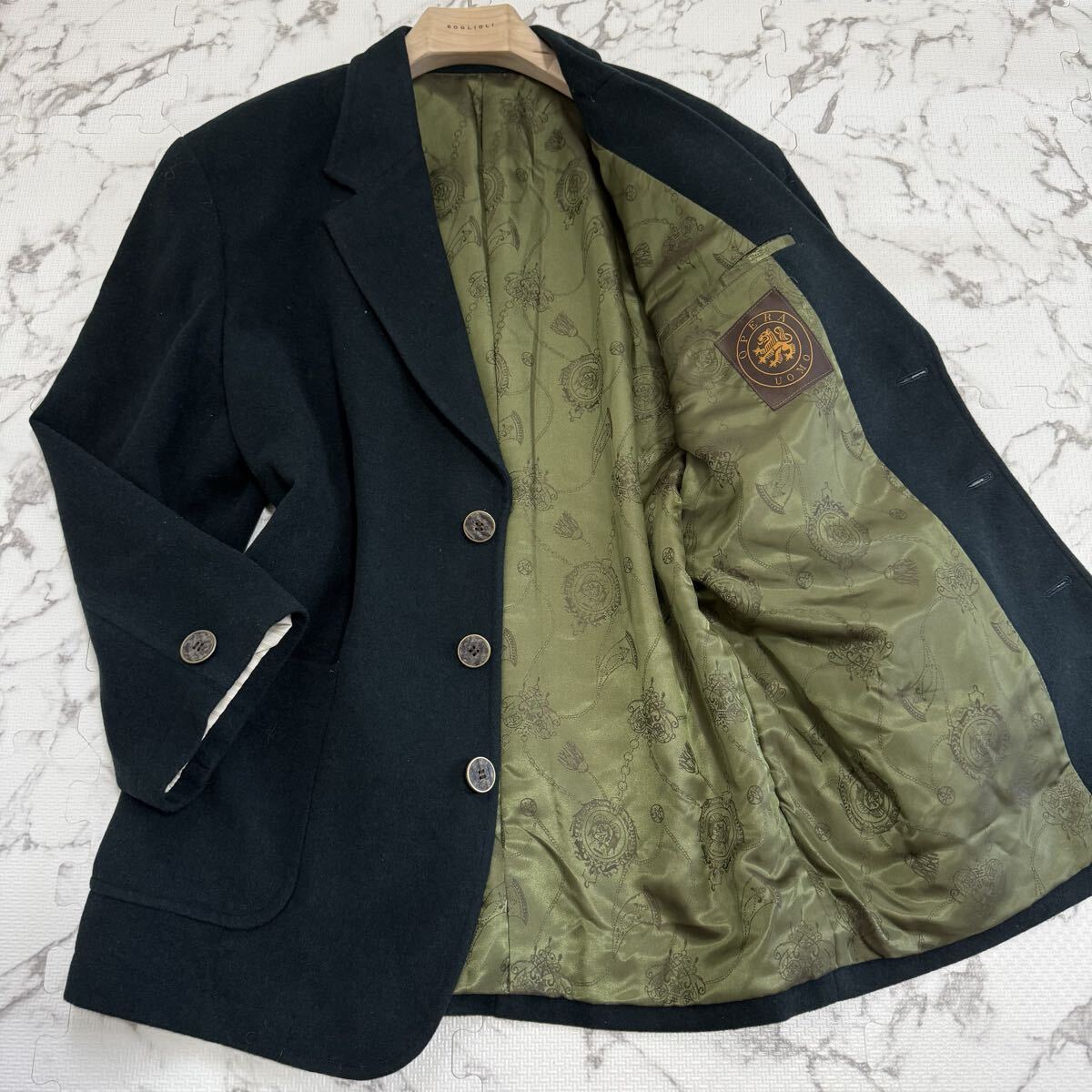 高級品/4Lサイズ/オペラウォモ OPERA UOMO テーラードジャケット メンズ グリーン 緑 ペイズリー裏地 ウール 3XL