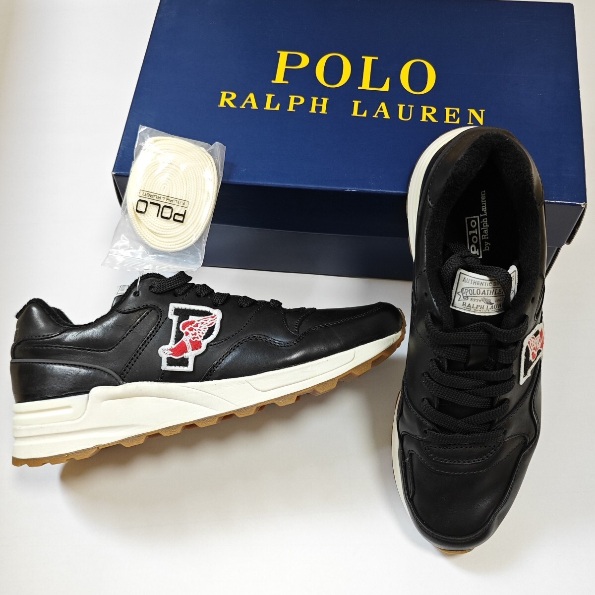 デッドストック！ Ralph Lauren Pウイング レザー ブラック pウィング 1992ウイングフット スニーカー メンズ 26.5cm