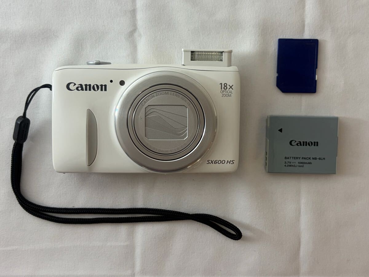 【ま91】★動作確認済★ Canon PowerShot SX600 HS キャノン パワーショット ホワイト バッテリー SDカード デジタルカメラ デジカメ