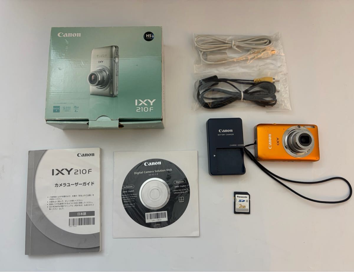 【ま5】 Canon IXY 210F キャノン イクシー オレンジ デジタルカメラ デジカメ 箱付き チャージャー SDカード ケーブル 説明書 動作未確認