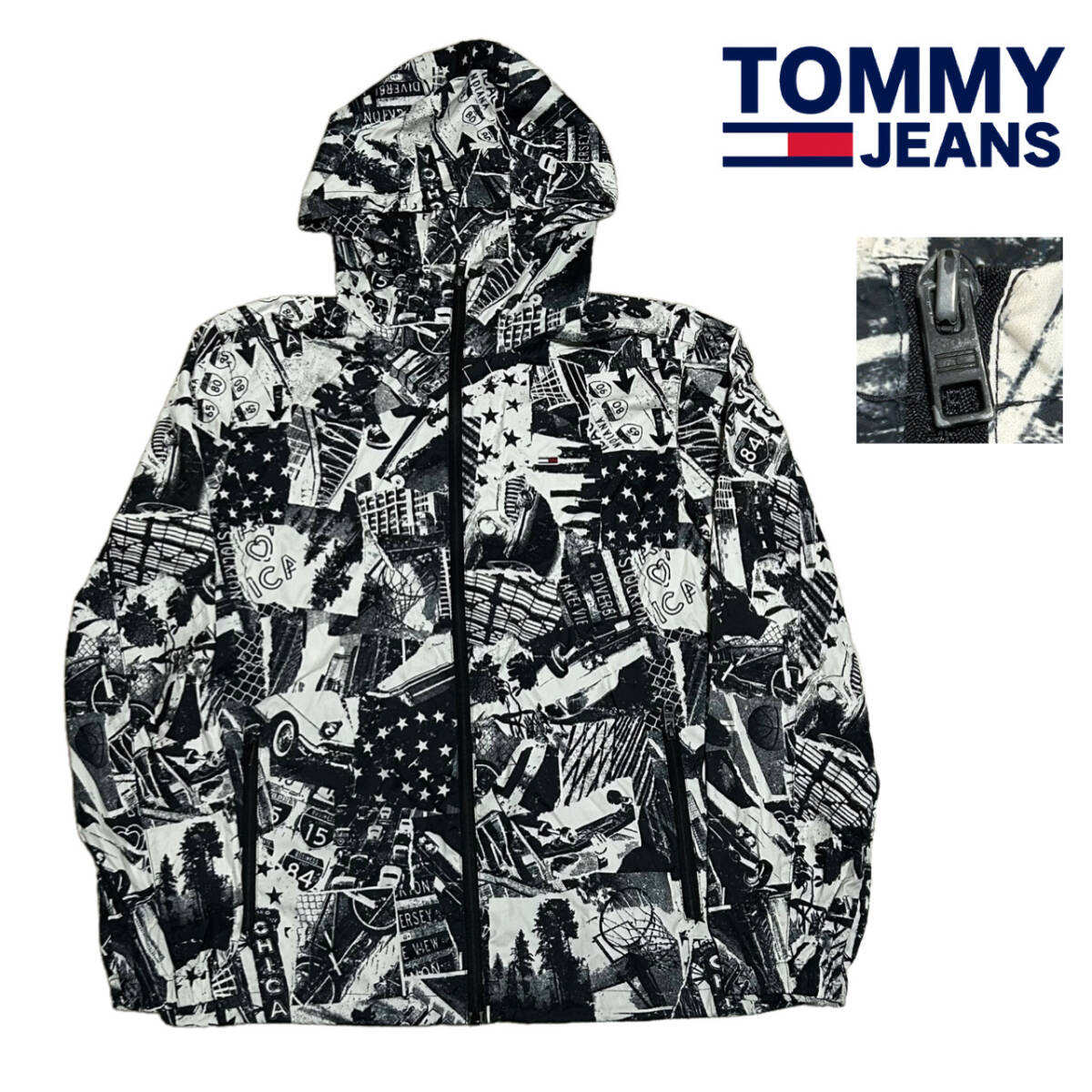 TOMMY JEANS 総柄 ナイロンジャケット サイズL トミージーンズ 国内正規品 マウンテンパーカー