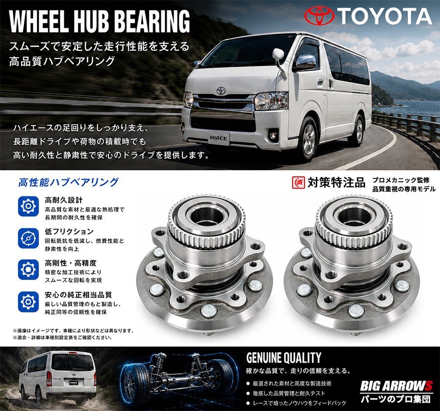 トヨタ 純正互換品 ハイエース 200系 TRH KDH 4WD車用 フロントハブASSY ハブベアリング 左右セット 43502-26120 1年保証