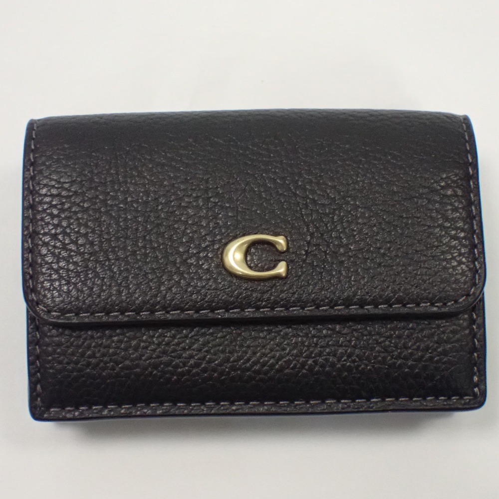 Th691311 コーチ 三つ折り財布 ミニ トライフォールド ウォレット CM437 ブラス/ブラック COACH 良好・中古
