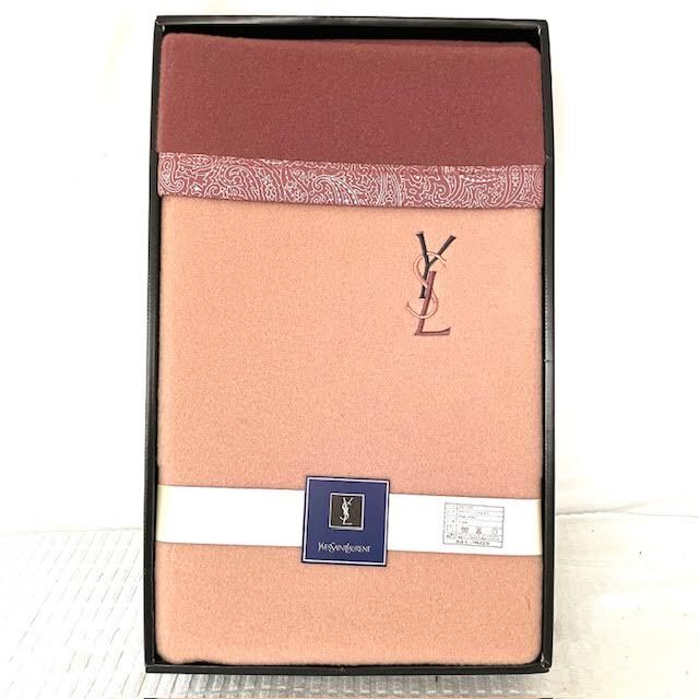 A8　YVES SAINT LAURENT　イヴサンローラン　毛布　リバーシブル　ピンク