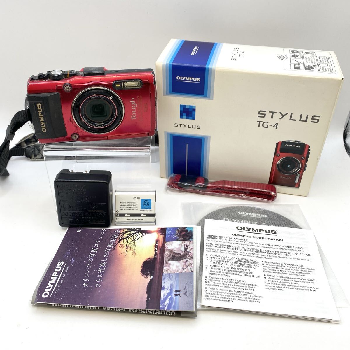 L OLYMPUS STYLUS TG-4 Tough レッド コンパクトデジタルカメラ 箱説付 オリンパス スタイラス 防水 カメラ コンデジ デジカメ モノトク