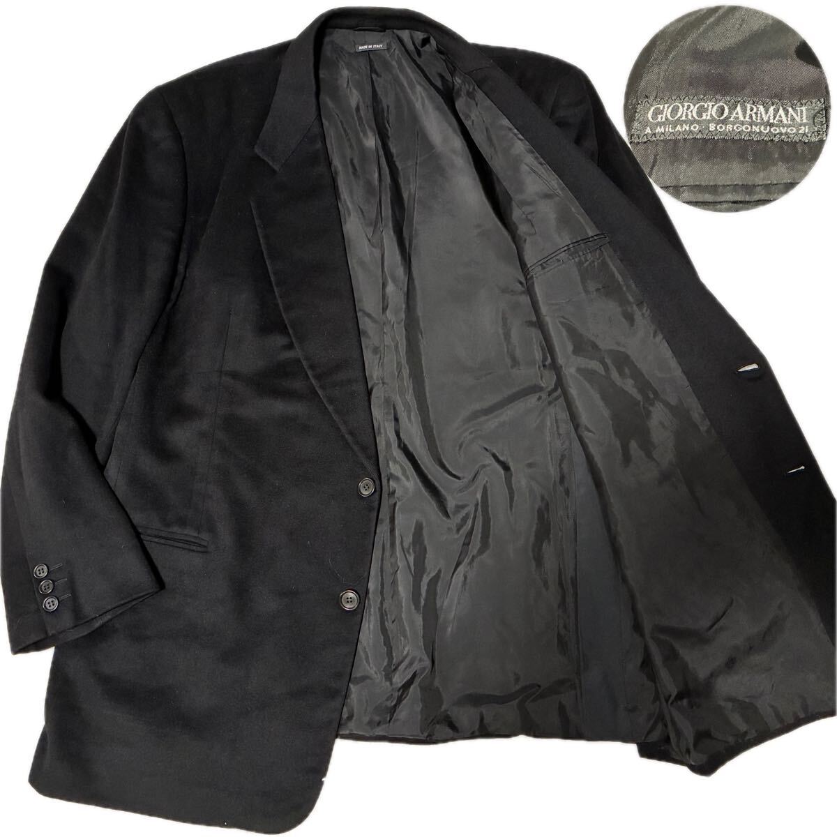 GIORGIO ARMARNI【カシミヤ100%!!!XXXL相当!!!】ジョルジオアルマーニ テーラードジャケット カシミア◎神の羽織り◎黒 ブラック 伊製 58