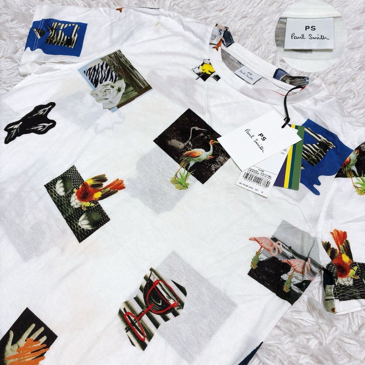 Paul Smith【未使用タグ付!!!堪らないこの世界観】ポールスミス Tシャツ フラメンゴ 花 シマウマ プリント 動物 レディース 白 ホワイト M