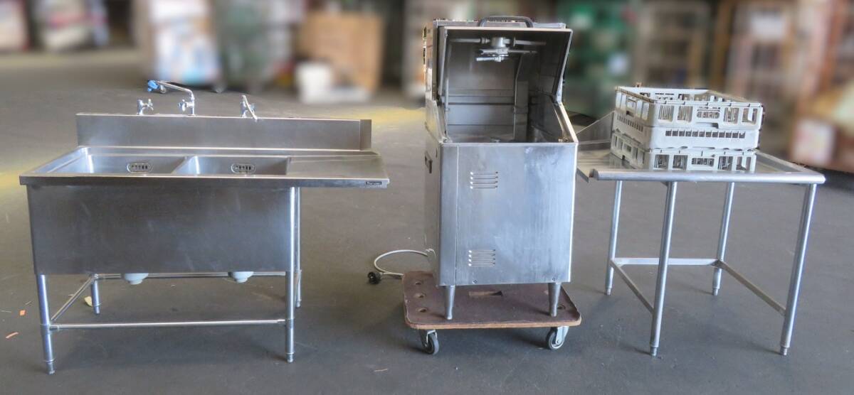 I-81）来店・引き取り限定☆ホシザキ業務用食器洗浄機★JW-450RUF3-R形☆2槽シンク/作業台セット☆食器洗浄機・厨房機器☆中古品・訳あり品