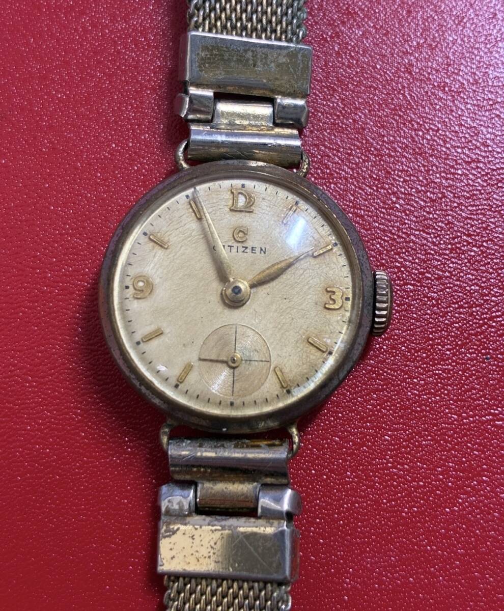 2457★希少 Cマーク 1950年代シチズン CITIZEN スモセコ 手巻き レディース ジャンク ベルト社外BAMBI社 金張り ヴィンテージ アンティーク