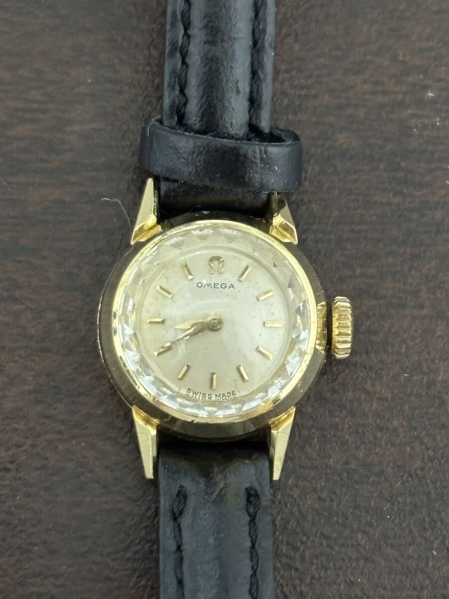 稼働　omega 18k レディース カットガラス　手巻き　オメガ