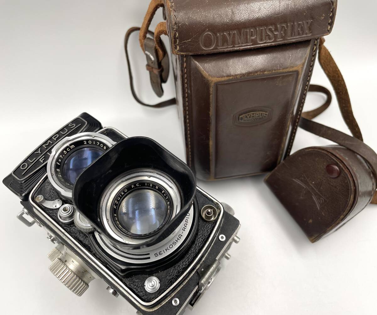 珍しい 2.8 OLYMPUS FLEX 75mm 1:2.8 レンズフード　ケース 付　オリンパスフレックス OLYMPUSFLEX 
