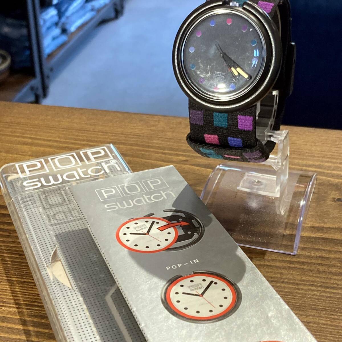 MP375) 90年代 Swatch PWB172 Original Pop Checks QUARTZ 箱説付 電池交換済み 稼働品 中古 現状品 / 90s スウォッチ ポップ クォーツ