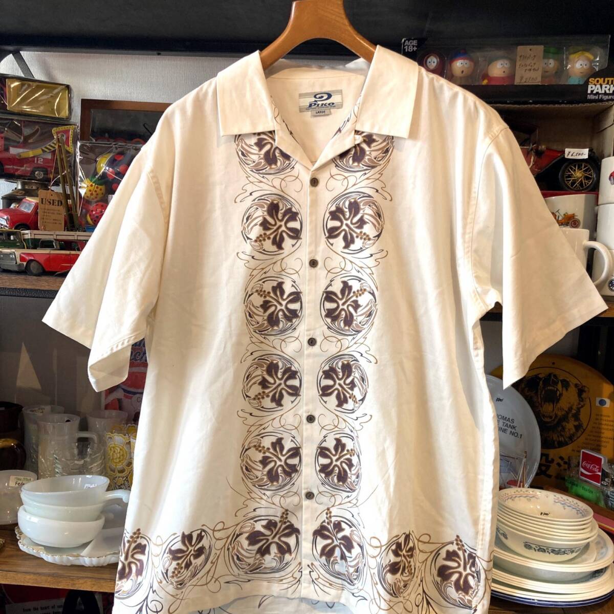MP428) PICO アロハシャツ メンズ Lサイズ 汚れあり 古着 中古 現状品 / ピコ 半袖シャツ 夏物 夏服 ハイビスカス柄