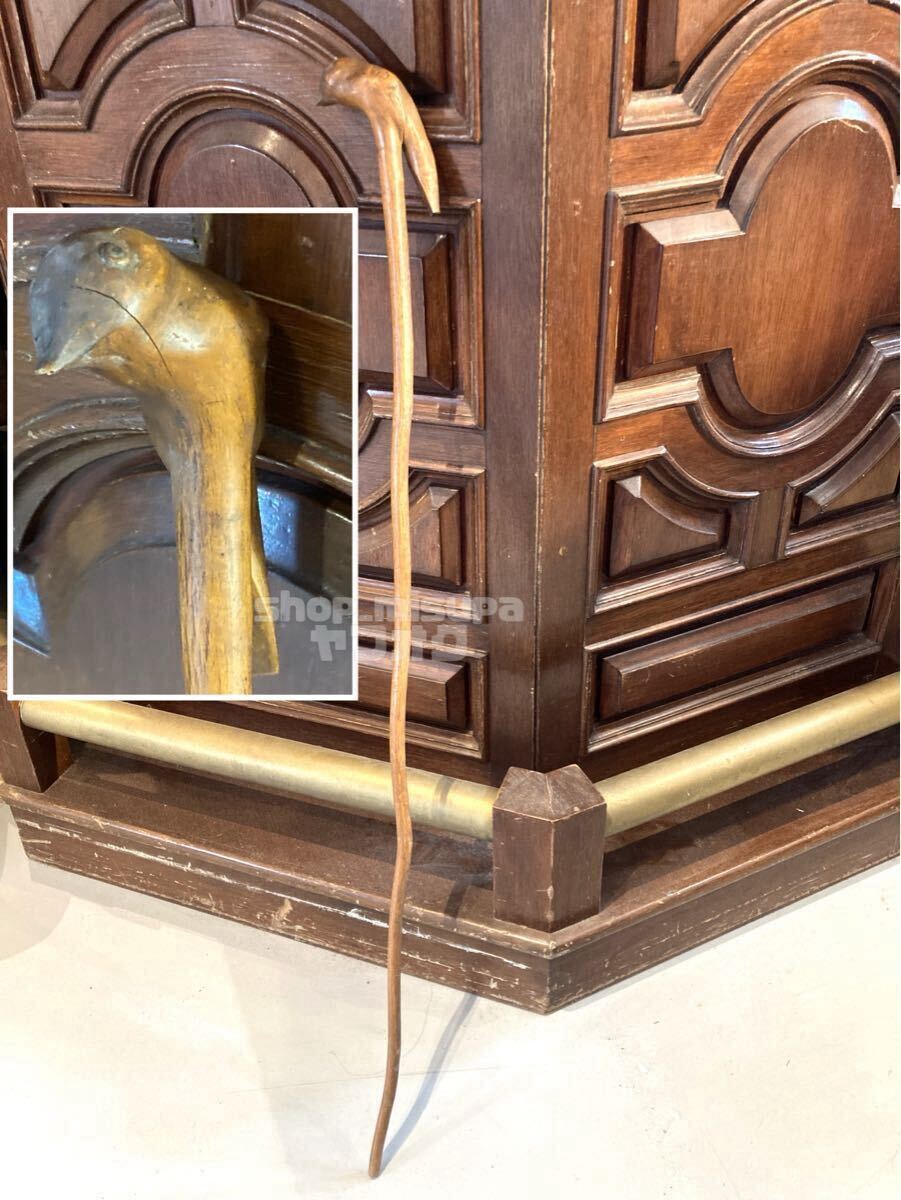 YZ095)詳細不明 一本杖？ 木製 持ち手 ハンドル 鳥デザイン 約80cm 中古 現状品/ アンティーク ビンテージ bird バード ステッキ 木杖