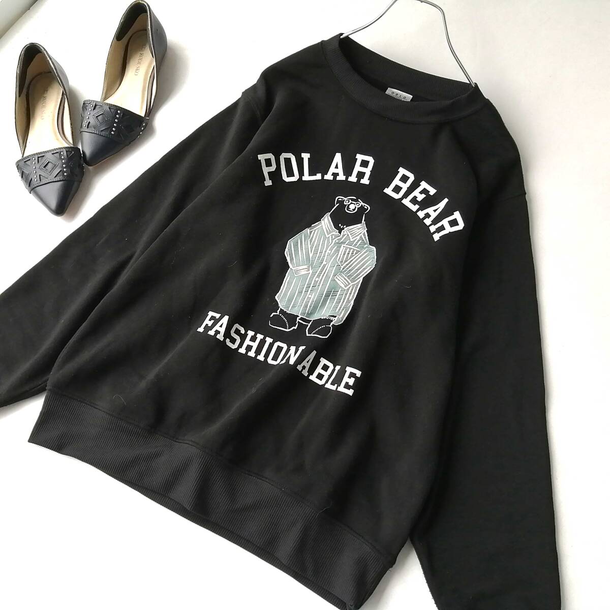 OBLO メンズ♪スウェット トレーナー 長袖 Ｍサイズ POLAR BEAR 黒 260609nh【4点同梱で送料無料】