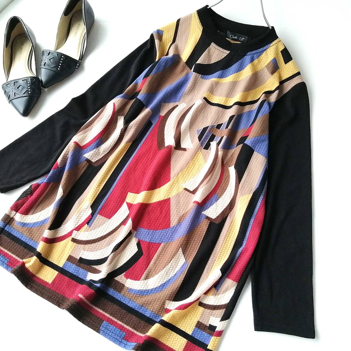 Cloth.UP 韓国製 レディース♪長袖チュニック 柄切替デザイン♪M-Lサイズ 260609nk【4点同梱で送料無料】