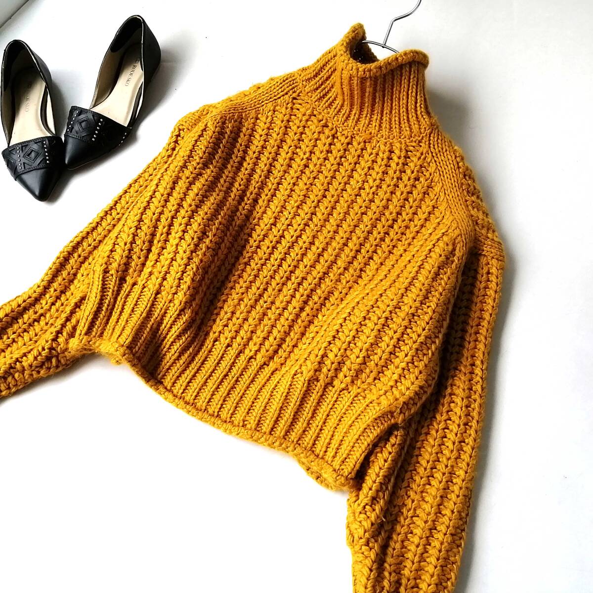 H&M エイチ＆エム レディース♪長袖ニット ハイネックニット セーター カラシ色 XSサイズ 260612nl【4点同梱で送料無料】