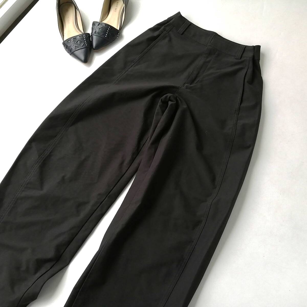 UNIQLO ユニクロ レディース♪ワイドパンツ コットンパンツ 黒 Sサイズ タック留めアリ 260625ni【4点同梱で送料無料】