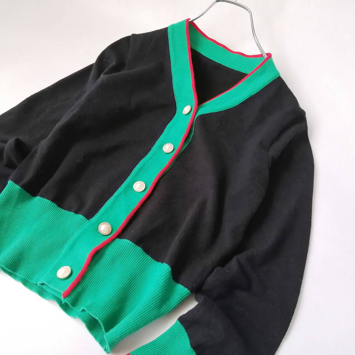 Glamorous Garden レディース♪長袖ニットカーディガン バイカラー レトロ Fサイズ 260626nc【4点同梱で送料無料】