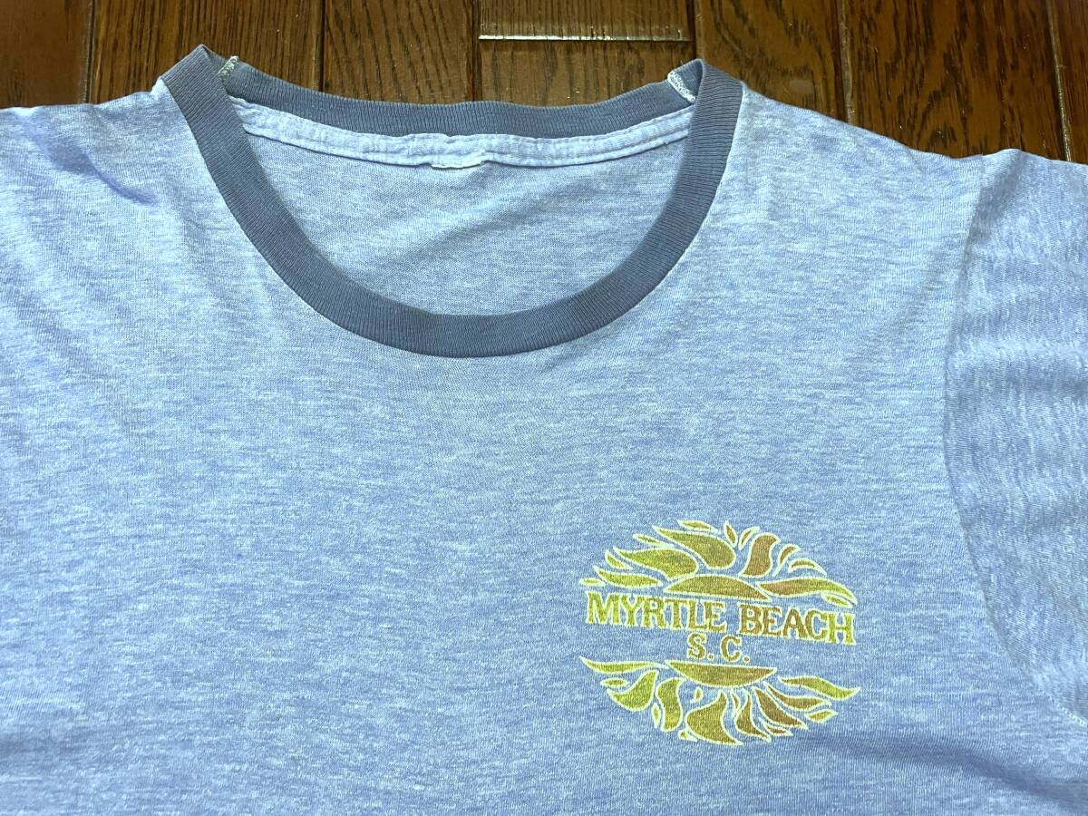 マートルビーチ MYRTLE BEACH リンガー Tシャツ 霜降りブルー トリム 裾シングルステッチ 検索 ビンテージ オールド