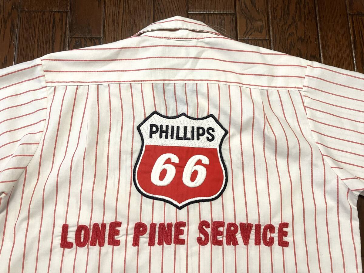 70s USA製 ビンテージ リー Lee ストライプ 半袖 ワークシャツ PHILLIPS 66 フィリップス アメリカ製 検索 バイカー ホットロッド 企業物