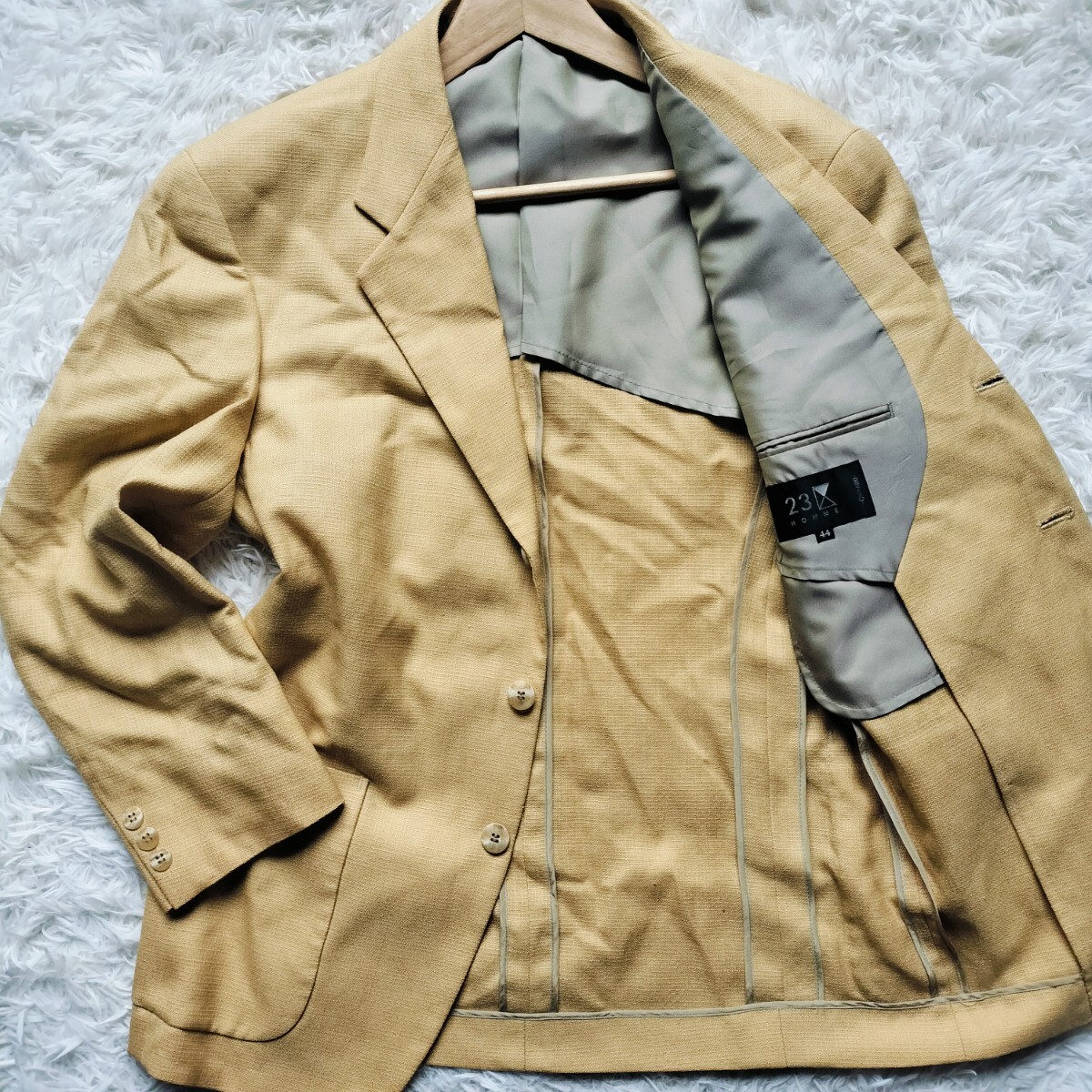 極美品 23区 HOMME ジャケット L相当 三者混 リネン 麻混 ウール レーヨン ベージュ 春夏 通気 軽量 オンワード樫山 付属品完備