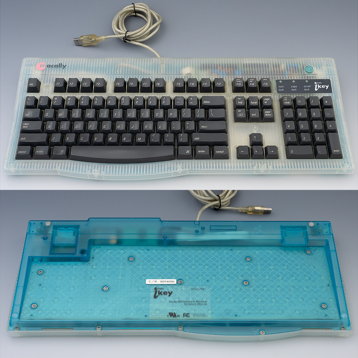 【美品・全キー動作確認済】Macally iKey アイスブルー USB有線キーボード US配列 (PowerMac G3・iMac・G4 Cube等に)