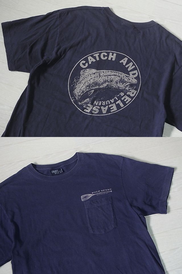 90s USA製 Polo Ralph Lauren POLO SPORT ラルフローレン ポロスポーツ CATCH AND RELEASE ポケット 半袖Tシャツ