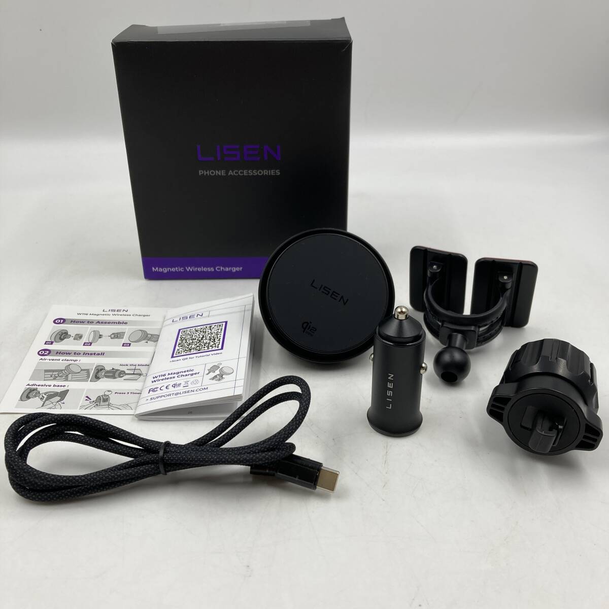 【通電確認済】 LISEN magsafe 車載ホルダー 冷却ファン内蔵 ワイヤレス充電器/Y41744-M2