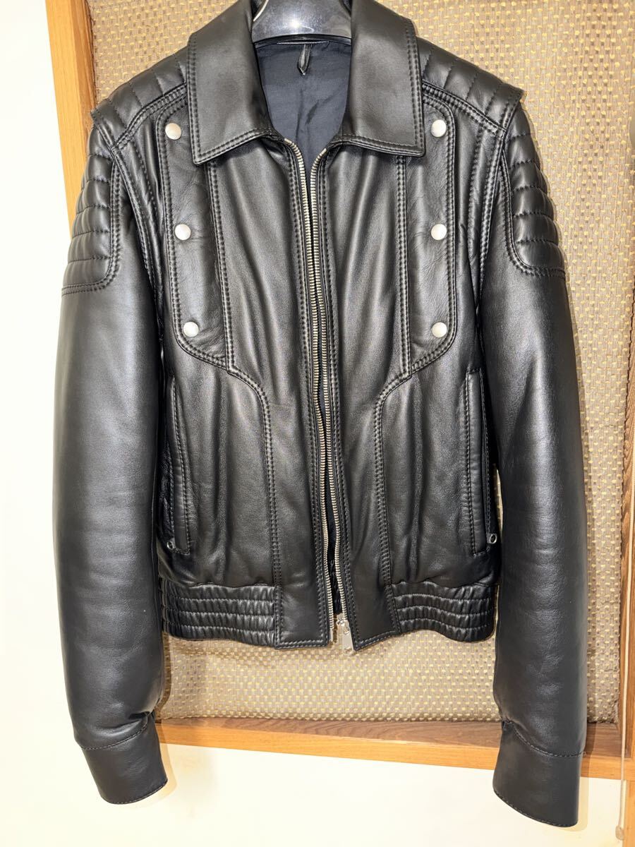  Dior HOMME 08AW ディオールオム 羊革 バイカーレザー 中綿入り 2way ライダースジャケット 48 名作
