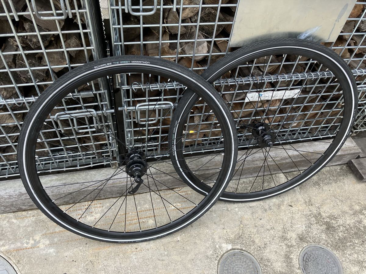SCHWALBE THE GREEN MARATHON 700C クリンチャータイヤ ディスクホイール 前後セット