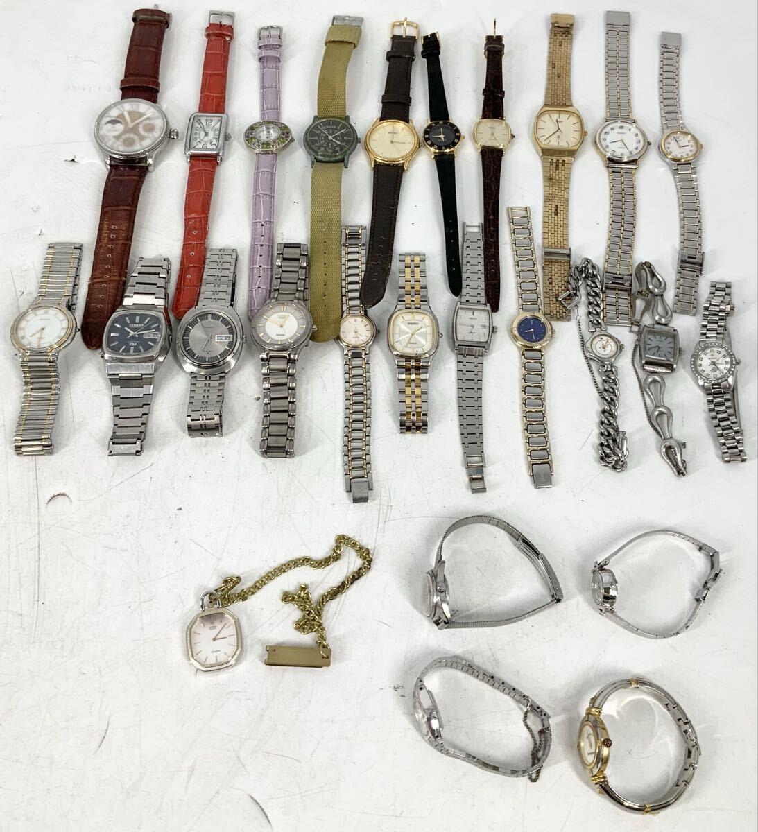 【3】ブランド腕時計25本、懐中時計1個まとめ出品　ジャンク品　現状品　SEIKO Dolce Exceline CITIZEN ORIENT YSL等　アナログ　クォーツ