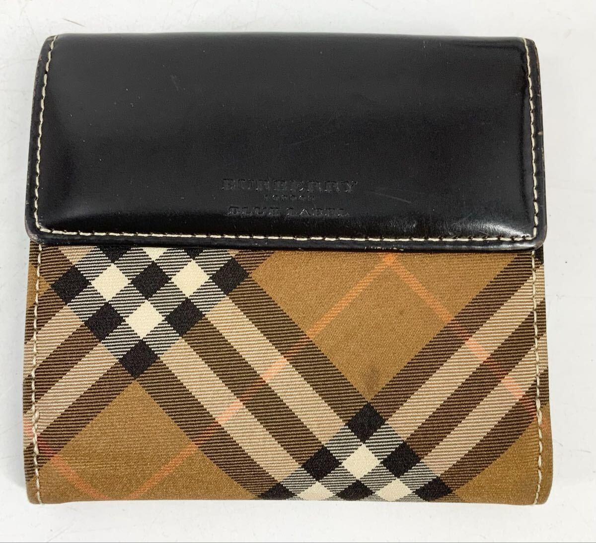 【26】財布　2つ折り財布　バーバリーブルーレーベル BURBERRY BLUE LABEL ノバチェック　レディース　キャンバス　レザー　ブラウン　中古