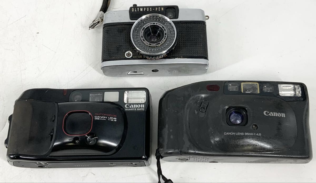 【14】コンパクトフィルムカメラ3点まとめ出品　キャノン オリンパス　Autoboy 3 QUARTZ DATE Autoboy Lite 2 DATE PEN EE-3　現状品　中古