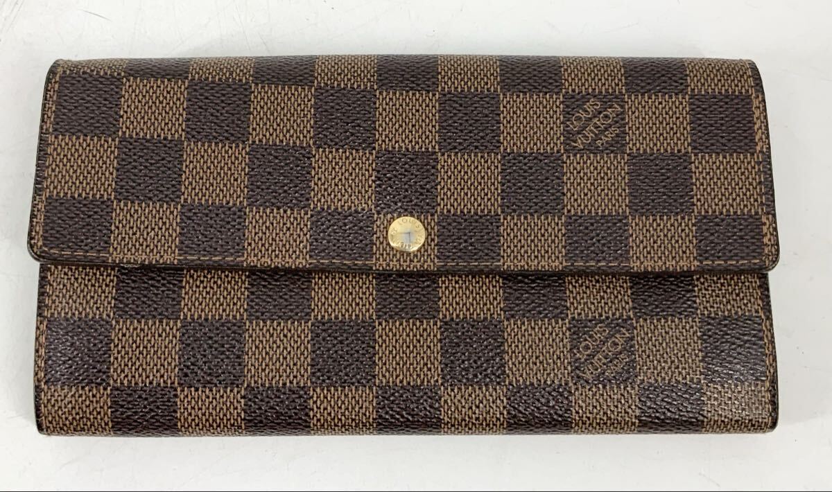 【26】財布　長財布　ルイヴィトン　LOUIS VUITTON　ダミエ エベヌ　ポルトフォイユ サラ　N61734　ブラウン　総柄　レディース　中古
