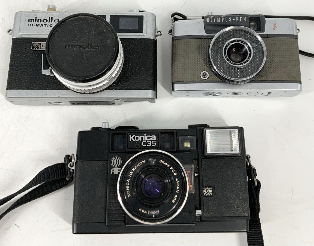 【27】コンパクトフィルムカメラ3点まとめ出品　オリンパス コニカ ミノルタ　C35AF HI-MATIC E PEN-EE　現状品　シルバー　ブラック　中古