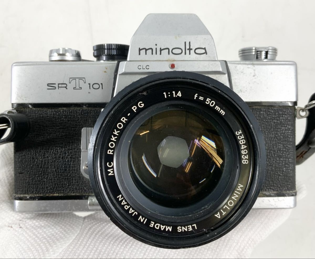 【27】フィルムカメラ　一眼レフカメラ　ミノルタ　MINOLTA　SR-T101　現状品　シルバー　MC ROKKOR-PG 50mm F1.4　マニュアルフォーカス