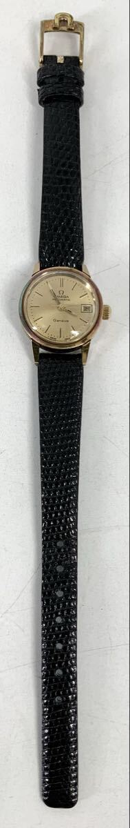 【3】時計　腕時計　オメガ　OMEGA　ジュネーブ　現状品　オールド　デイト　レザーベルト　ゴールド文字盤　アナログ　レディース　中古
