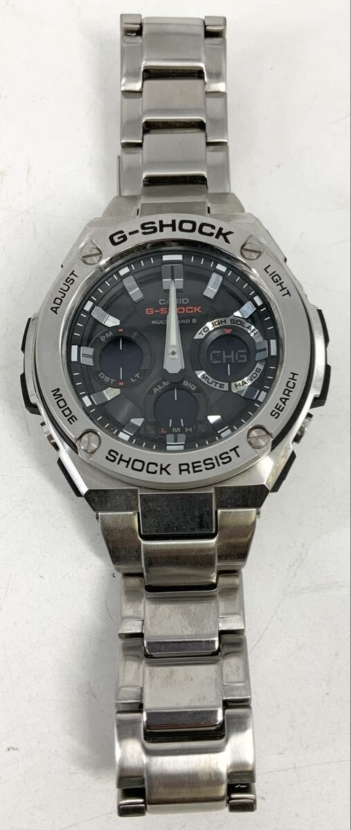 【6】時計　腕時計　カシオ　CASIO G-SHOCK GST-W110D　現状品　シルバー　電波ソーラー　メンズ　シルバー　メタルベゼル　アナデジ　中古