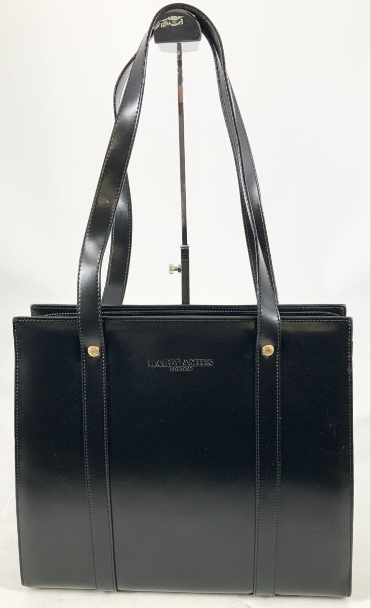 【26】ハンドバッグ　トートバッグ　ハーディエイミス HARDY AMIES　ブラック　レザー　レディース　ロゴ型押し　フォーマル　大容量　中古
