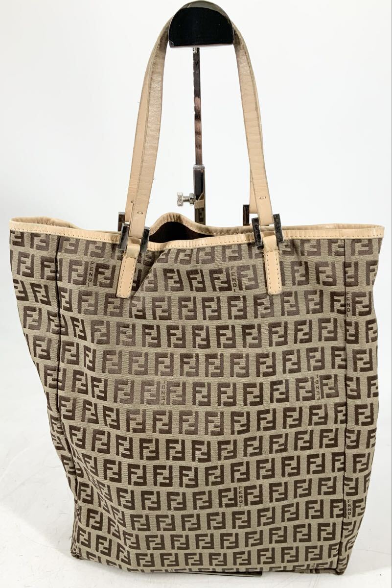 【14】ハンドバッグ　トートバッグ　フェンディ　FENDI　8BH006028　ベージュ　ズッキーノ　キャンバス　レディース　オールド　総柄　中古