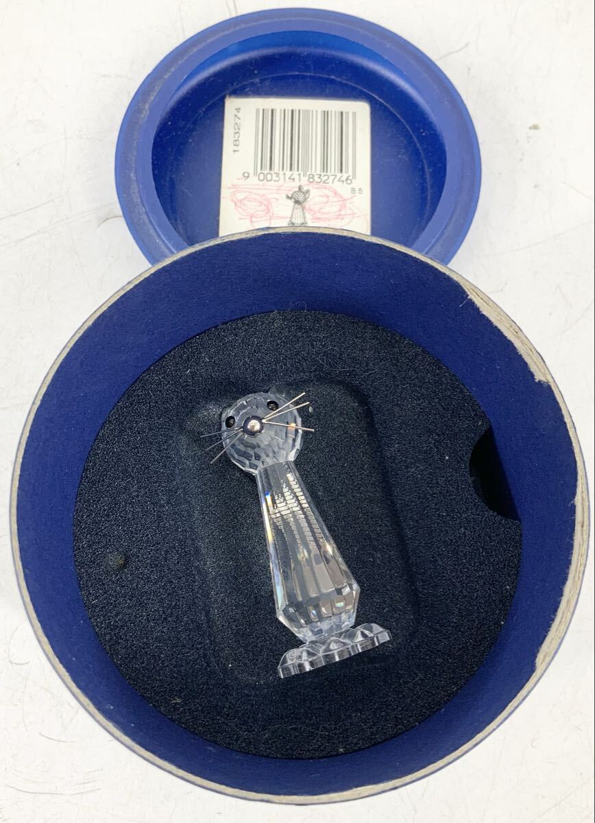 【16】置物　フィギュリン　インテリア　スワロフスキー　SWAROVSKI　レプリカネコ　183274　クリアクリスタル　フィギュア　箱付き　中古