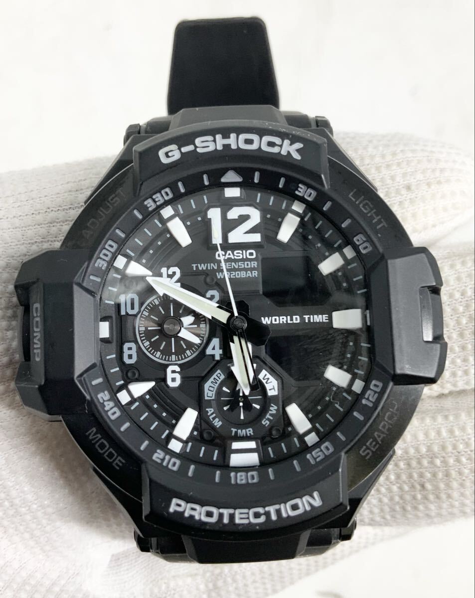 【6】時計　腕時計　カシオ　CASIO　G-SHOCK　グラビティマスター　GA-1100　現状品　ブラック　メンズ　アナデジ　ラバー　ツインセンサー