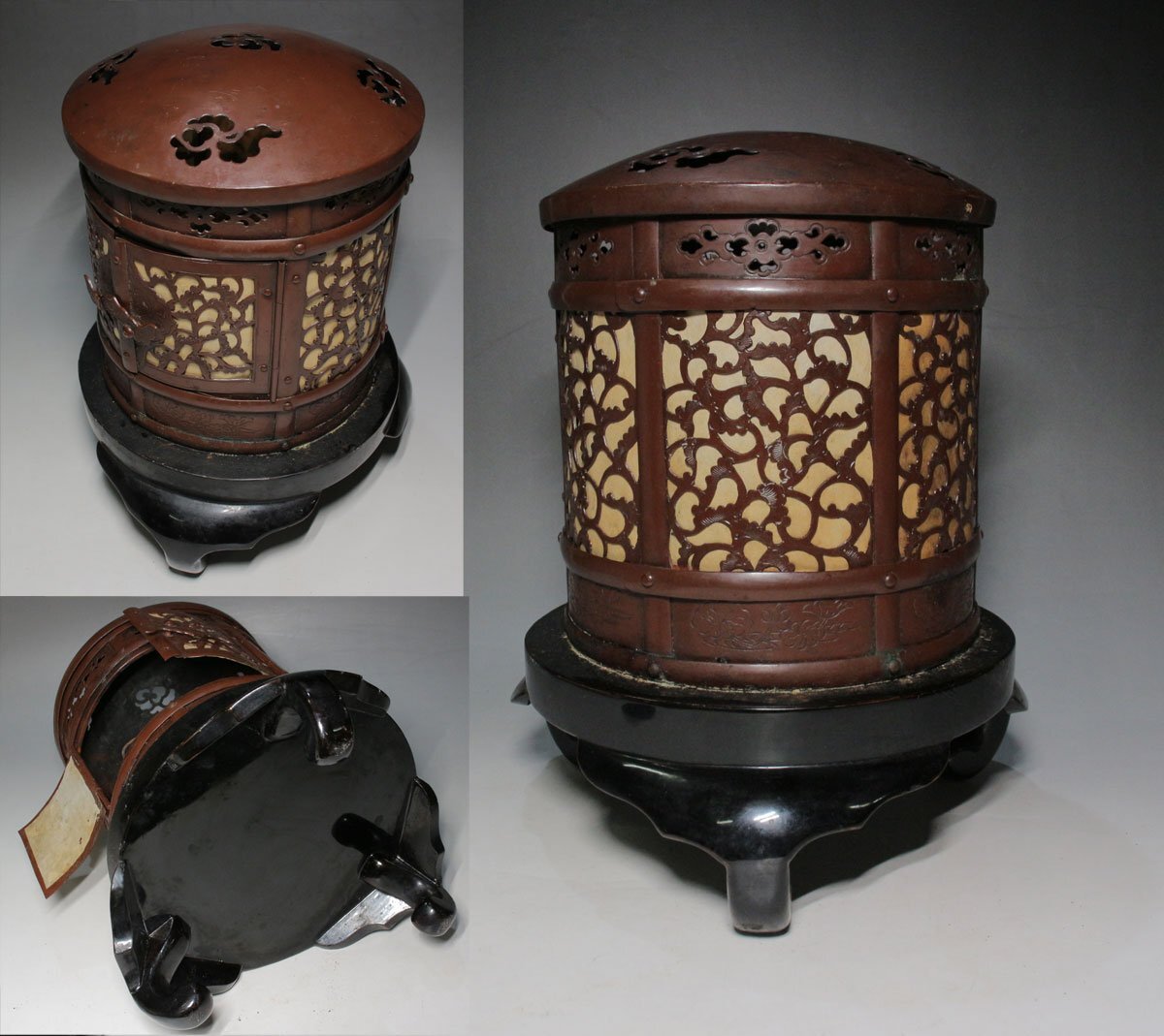時代市場┃僅少品┃大谷派宣徳色置灯籠 中陰用（49日法要）黒塗下台付 火袋直径5寸┃東本願寺・寺院仏具・照明具・インテリア