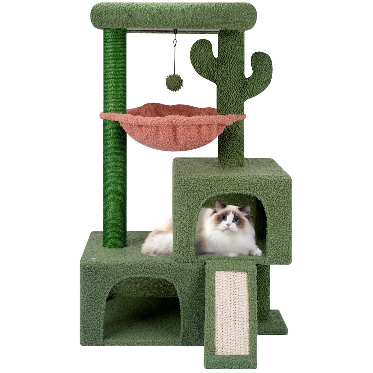 Roypet キャットタワー 猫タワー 据え置き ハンモック 隠れ家 猫ハウス 省スペース 爪とぎ 麻縄巻き 安定 95CM高mt