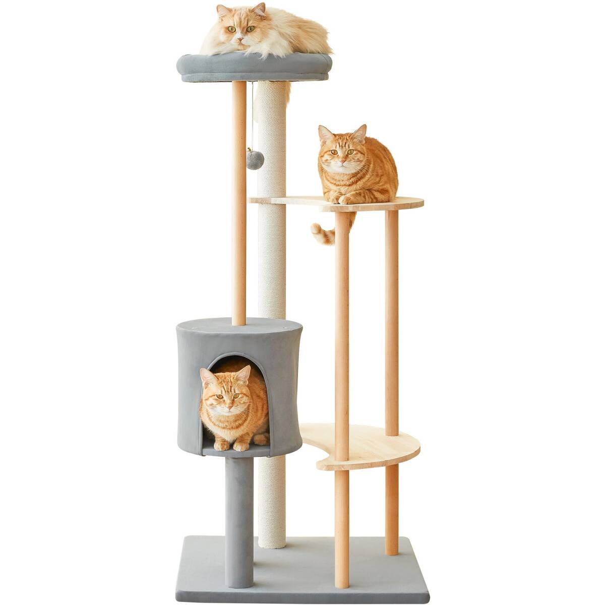 Mwpo キャットタワー 月型 木目調キャットタワー 新素材 毛抜け無し 組立簡単 シンプル おしゃれ 耐久性が強い インテリmt