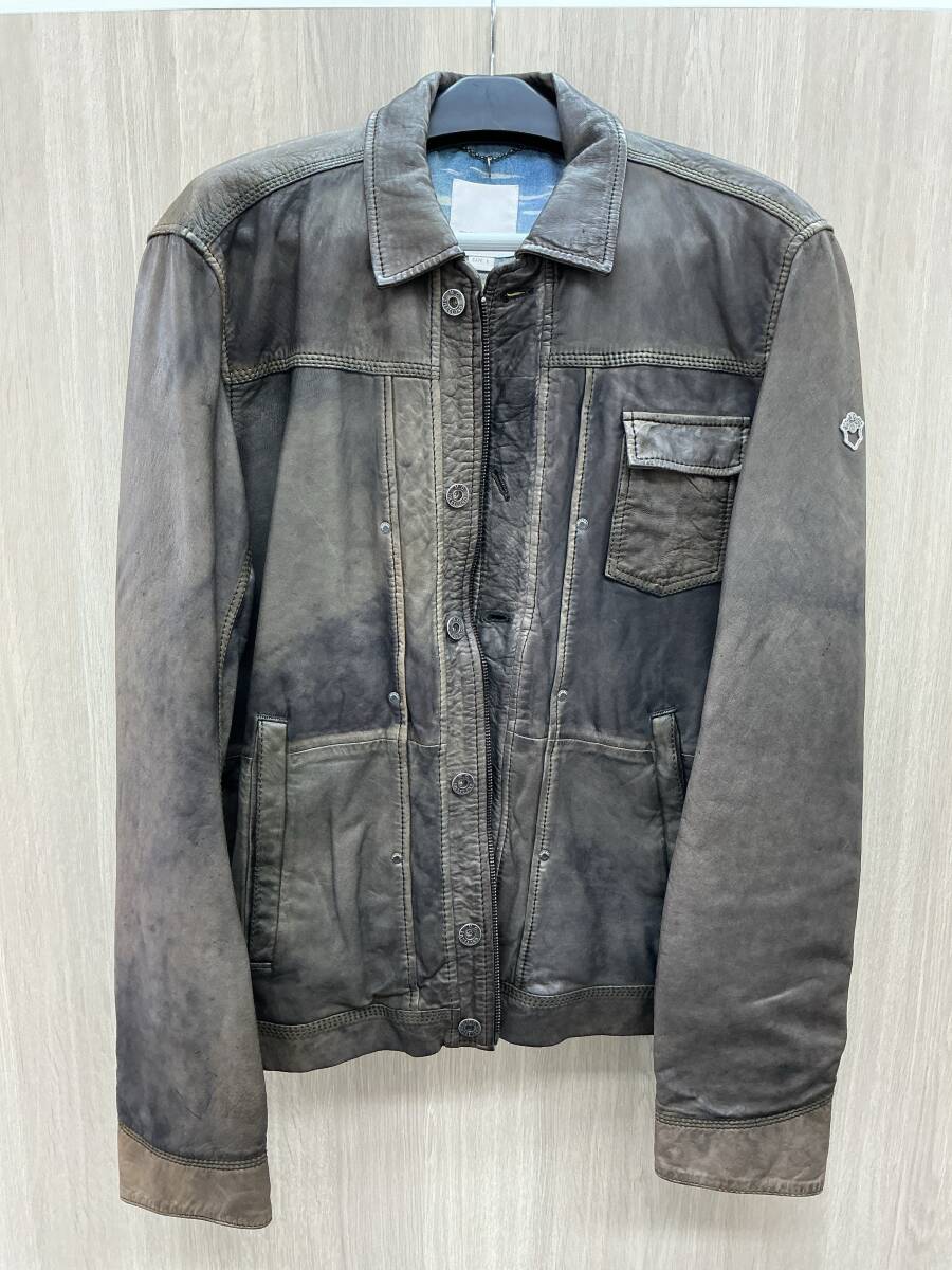 1357◇希少 DIESEL ディーゼル レア Lサイズ ラム レザー ジャケット 車柄 羊革 本革 コットン メンズ 説明欄をお読みください