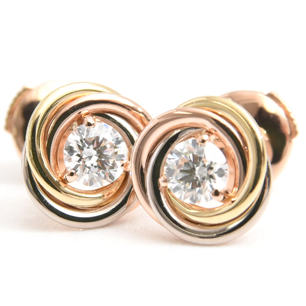 カルティエ ピアス レディース トリニティ ダイヤモンド ピアス ゴールド Cartier 750YG×WG×PG 中古